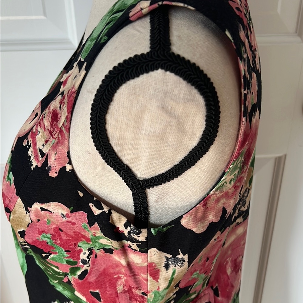 NEW Talbots Pink/Black Floral Sleeveless V Neck Dress, Fully Lined, Size 8 - Picture 5 of 16